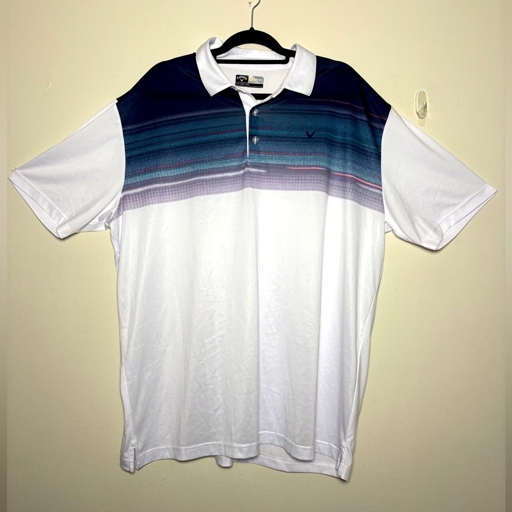 Callaway Opti-Dri Men's White and Blue Gradient Golf Polo Size XXL
